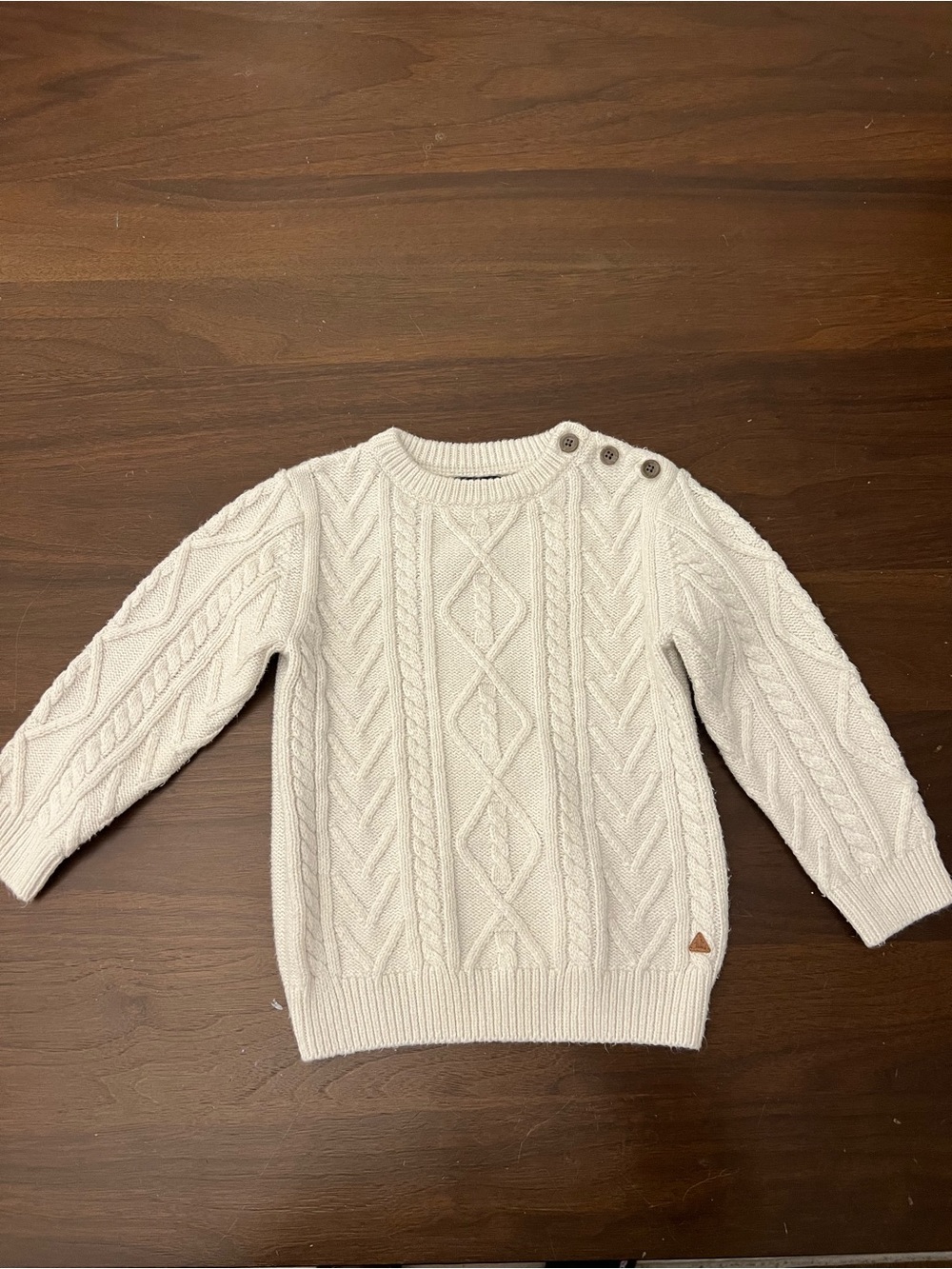 next Cream Cable-Knit Crewneck Sweater with Shoulder Buttons